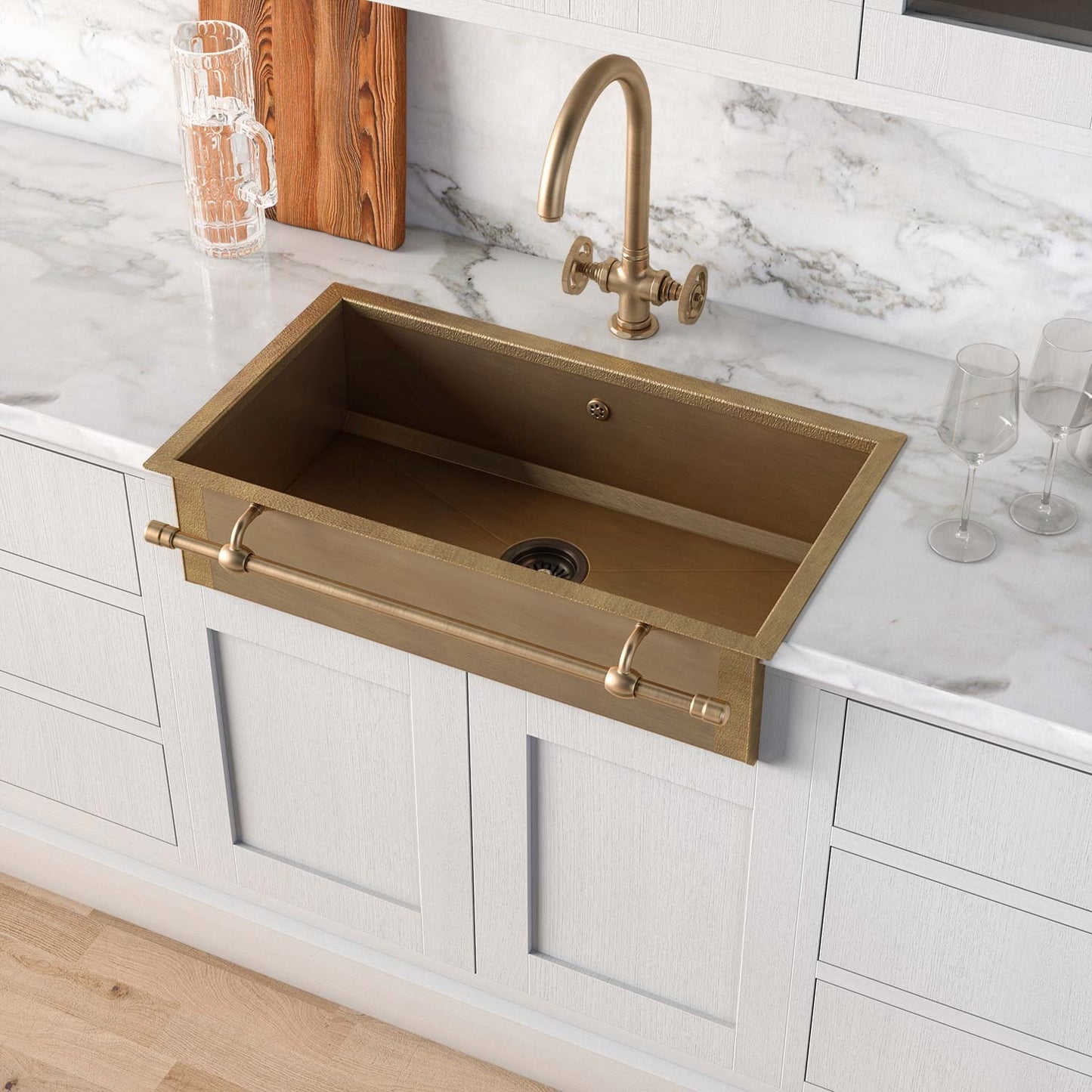 Officine Gullo | Apron-Front Rectangular Sink in Burnished Brass