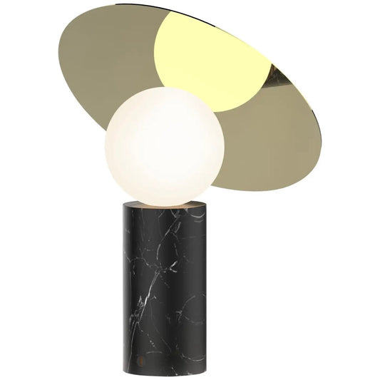 Pablo Designs | Bola Disc Table Light in Marquina Marble & Brass