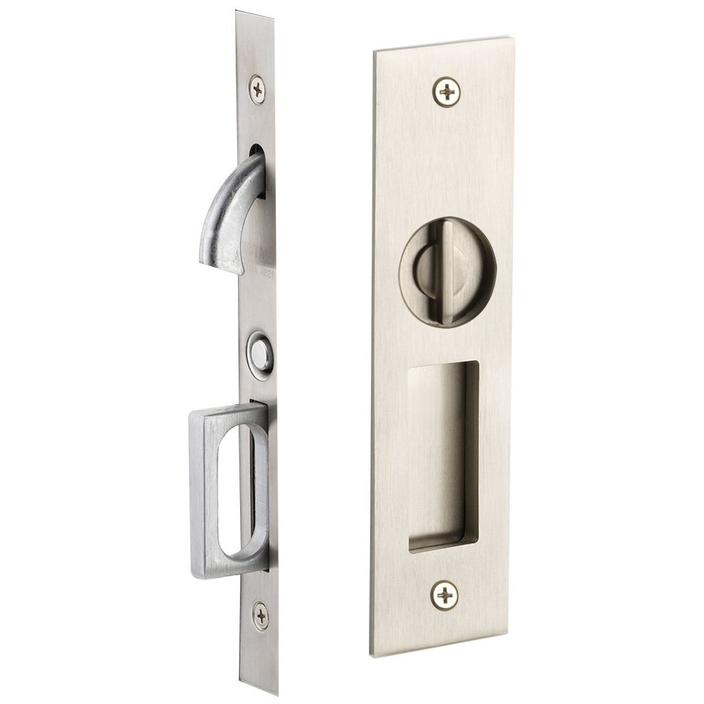 Emtek | Narrow Modern Rectangular Mortise Pocket Door Lock 2"×7¼" Privacy Satin Nickel
