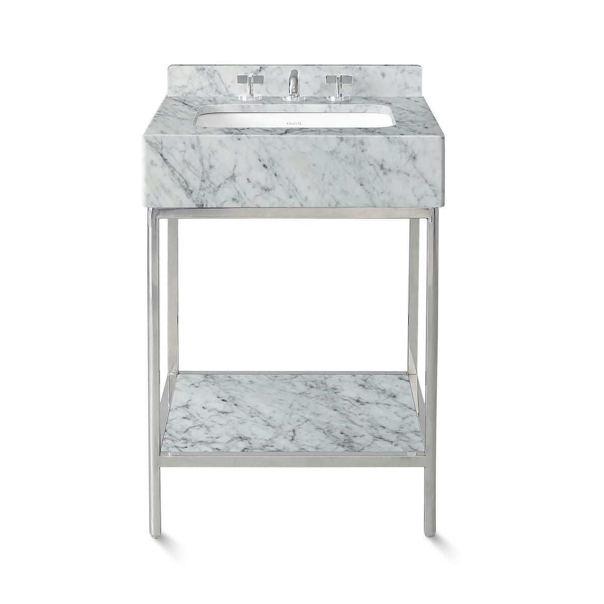 Ann Sacks | Cornell 24" Carrara Marble Vanity 1-Shelf Polished Steel w/ Sink