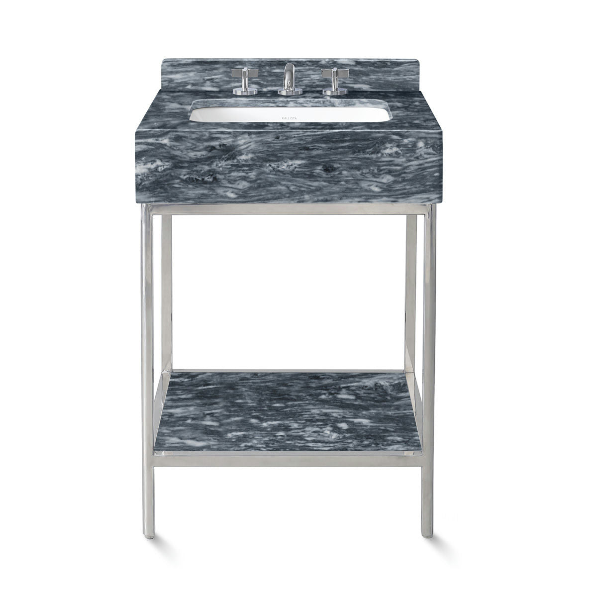 Ann Sacks | Cornell 24" Catia Black Marble Vanity 1-Shelf Polished Steel w/ Sink