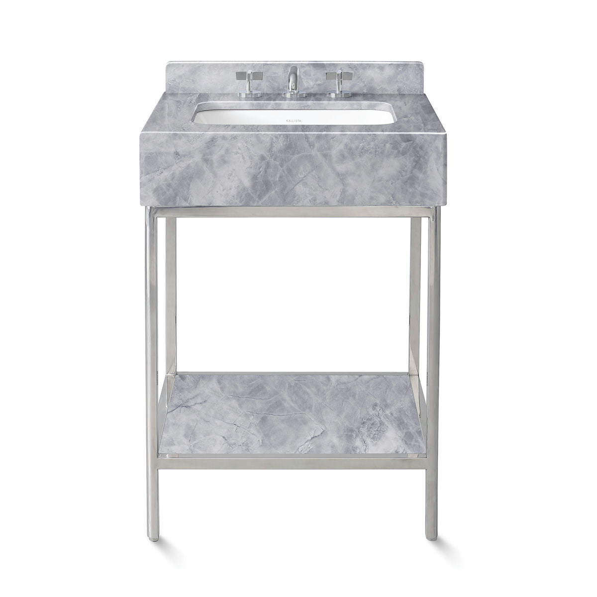 Ann Sacks | Cornell 24" Catia Grey Marble Vanity 1-Shelf Polished Steel w/ Sink