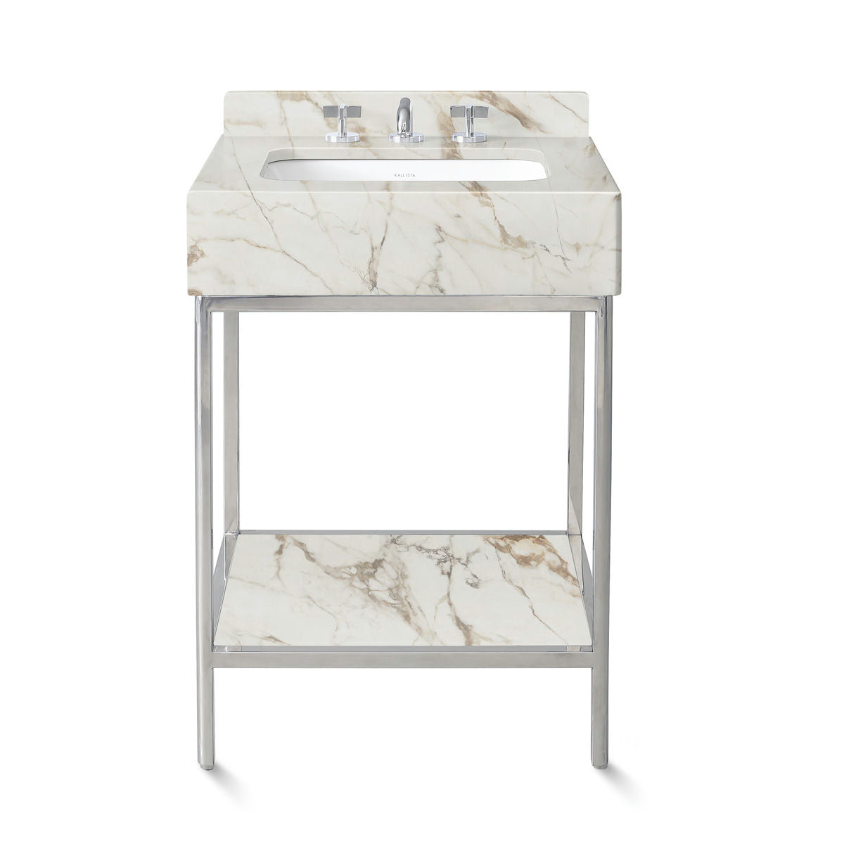 Ann Sacks | Cornell 24" Calacatta Marble Vanity 1-Shelf Polished Steel w/ Sink