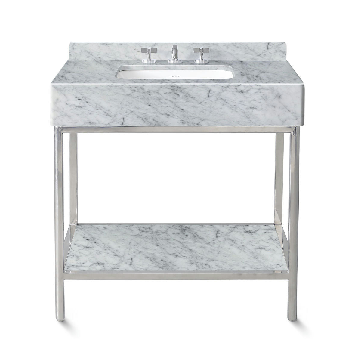 Ann Sacks | Cornell 36" Carrara Marble Vanity 1-Shelf Polished Steel w/ Sink
