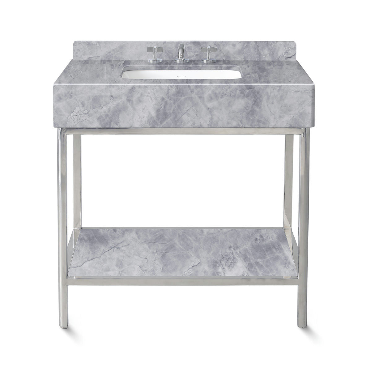 Ann Sacks | Cornell 36" Catia Grey Marble Vanity 1-Shelf Polished Steel w/ Sink