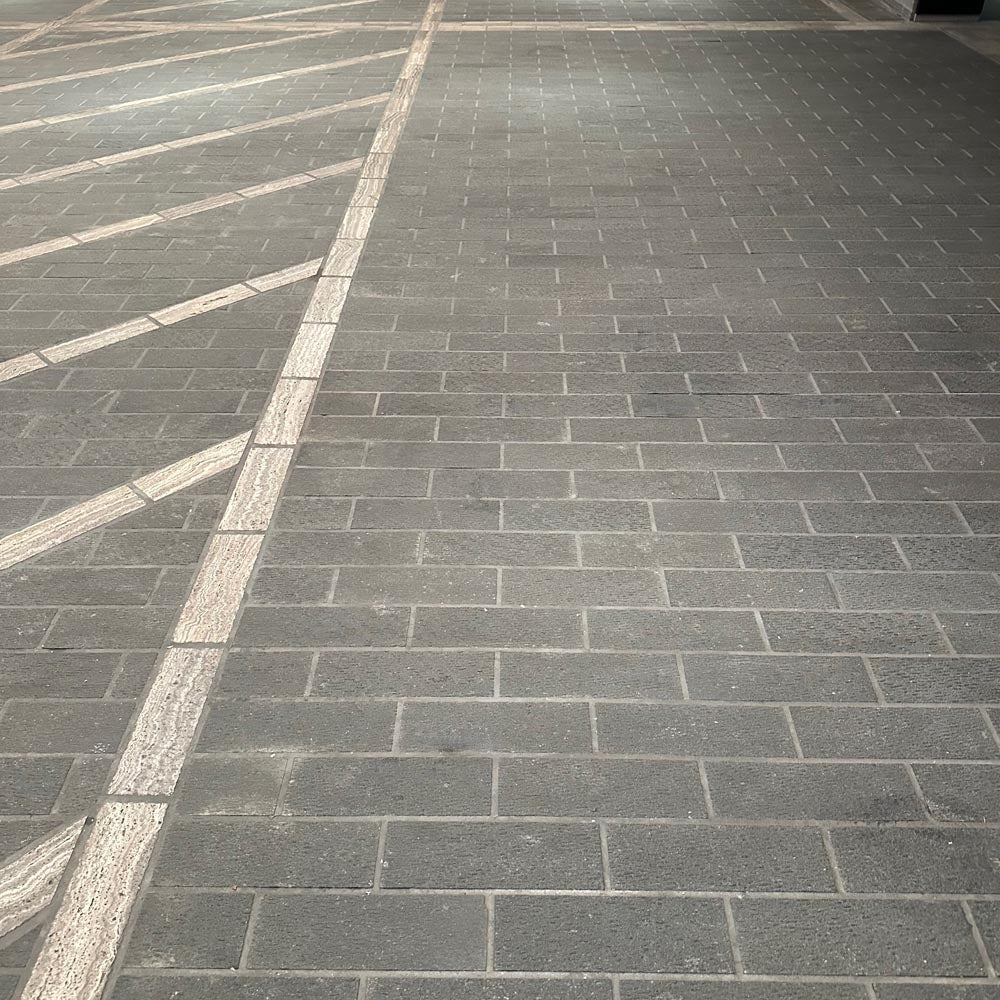 Dark Basalt Brick Pavers 12”x2”x4” Line Texture, Straight Cut Tile