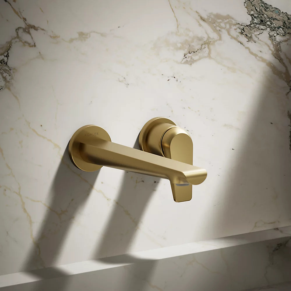Kohler | Avid Wall-Mount Bathroom Sink Faucet, 1.2 gpm in Vibrant Brushed Moderne Brass