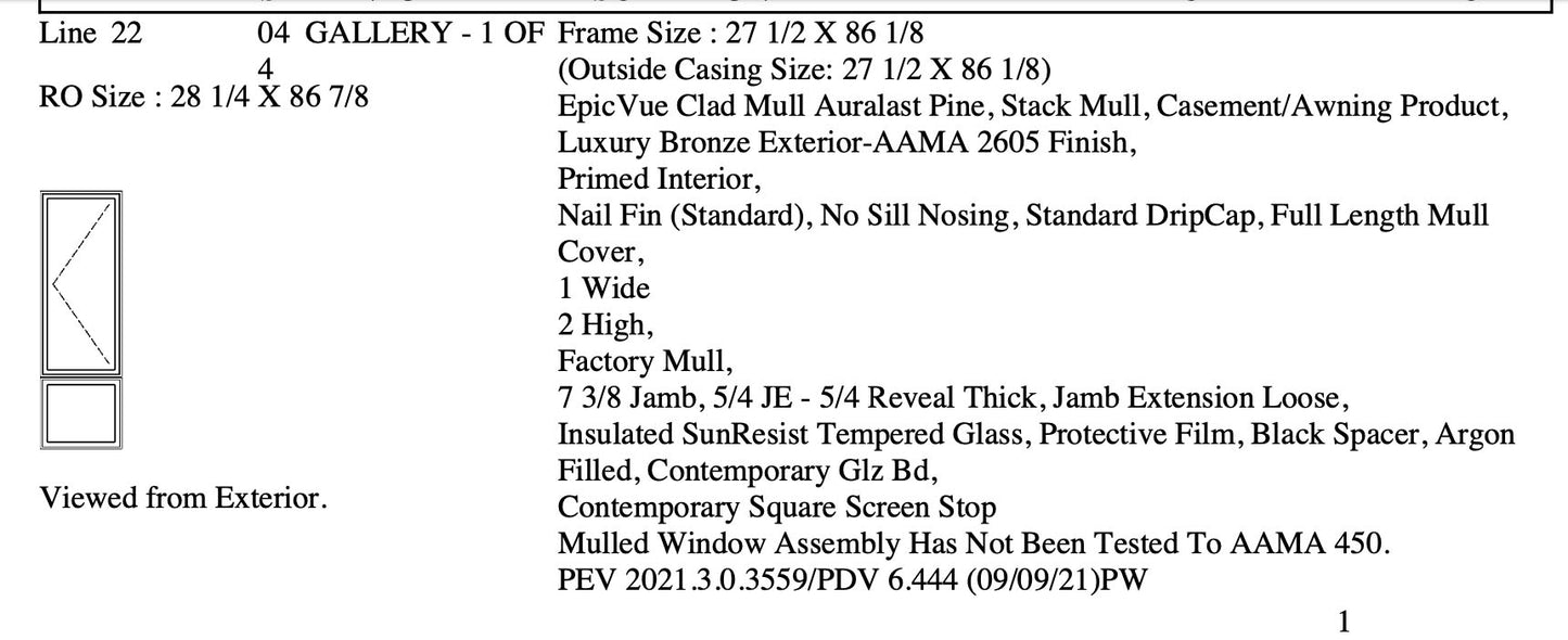 Jeld Wen | EpicVue Clad-Pine Window Casement 27.5 x 86.13 Lux Bronze Argon Glass