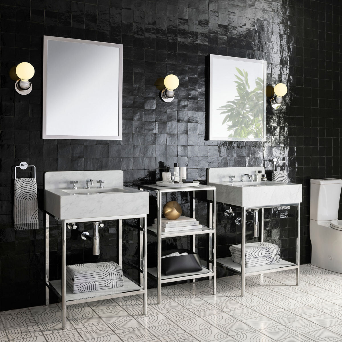 Ann Sacks | Cornell 24" Calacatta Marble Vanity 1-Shelf Polished Steel w/ Sink
