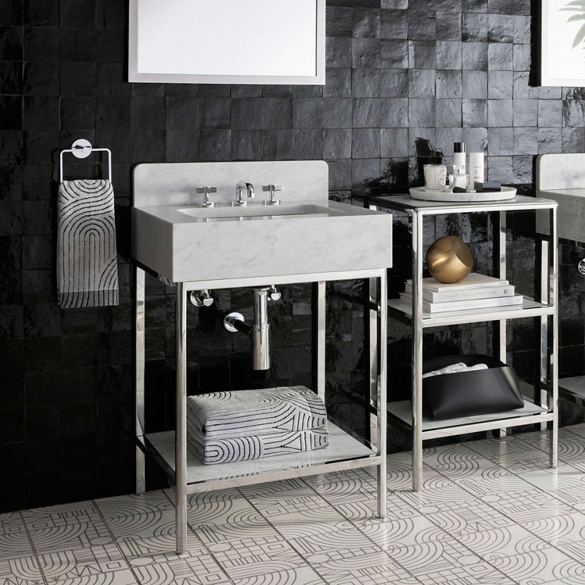 Ann Sacks | Cornell 24" Calacatta Marble Vanity 1-Shelf Polished Steel w/ Sink
