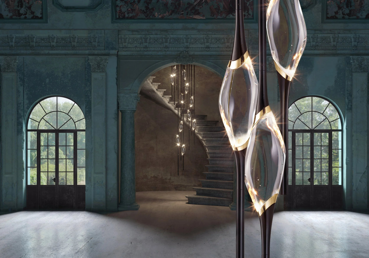 IL Pezzo Mancante | 12 Round Chandelier 47.2" Height Black and Polished Brass