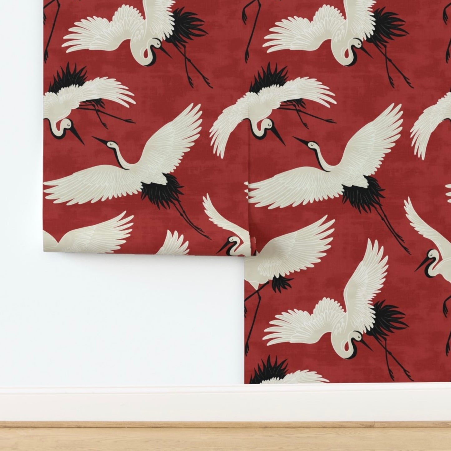 Kimsa Design | Wallpaper in Cranes-Red