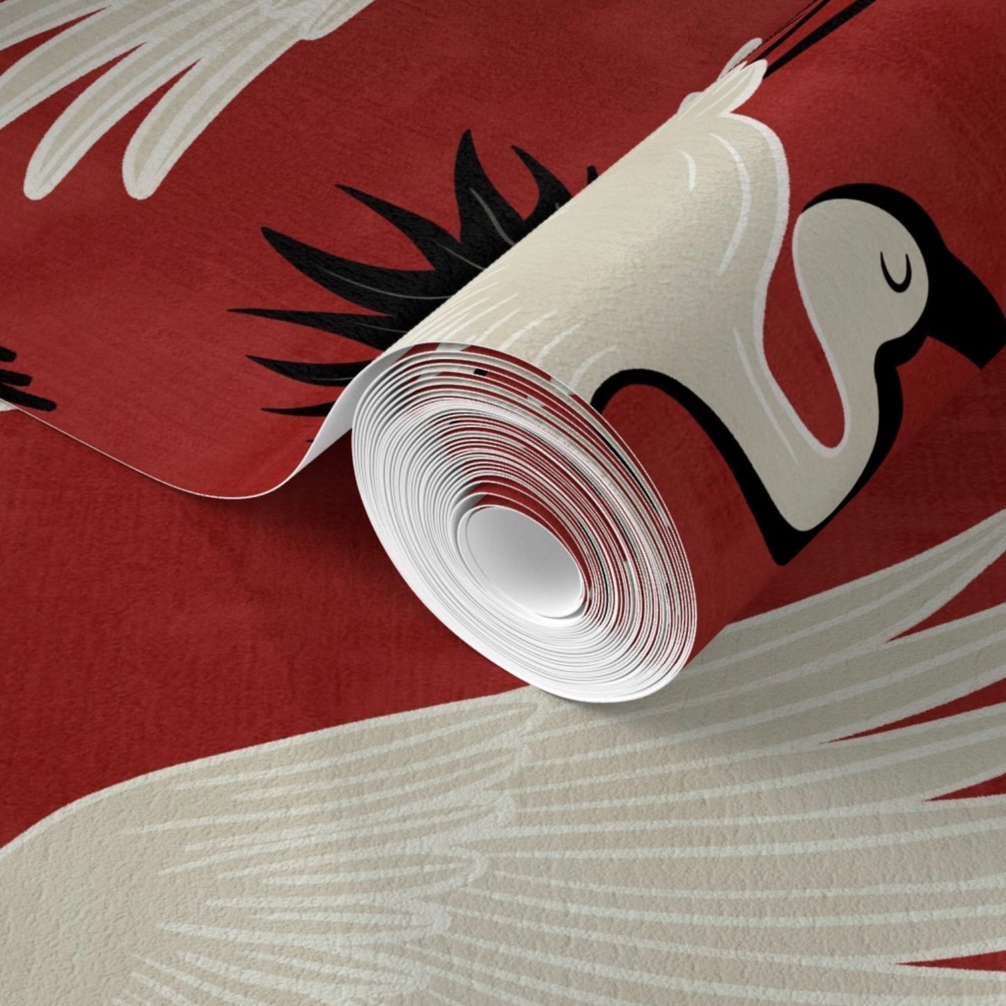 Kimsa Design | Wallpaper in Cranes-Red