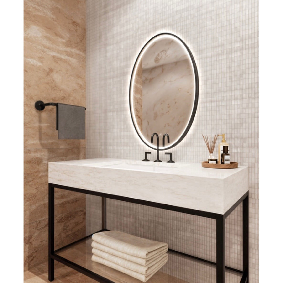 Electric Mirror | Brilliance Oval Lighted Mirror in Matte Black