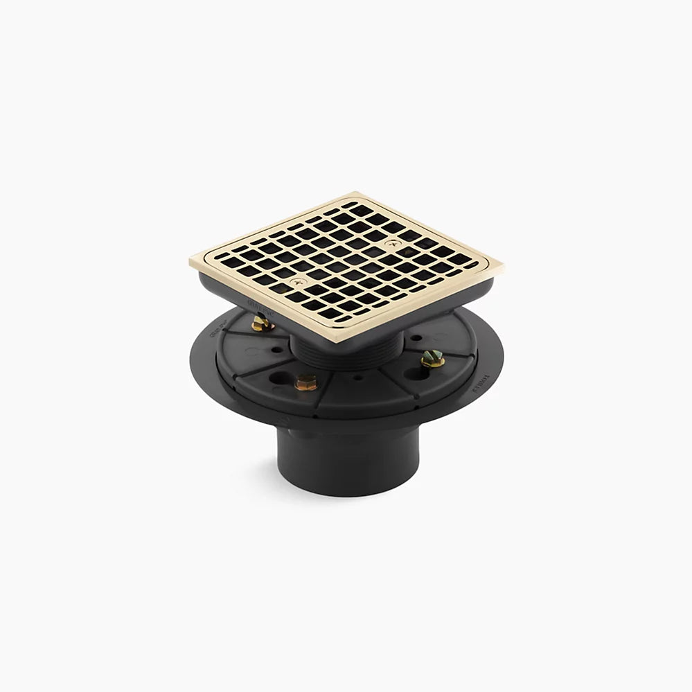 Kohler | ClearFlo Square Design Tile‑In Shower Drain 6.5″ Vibrant French Gold