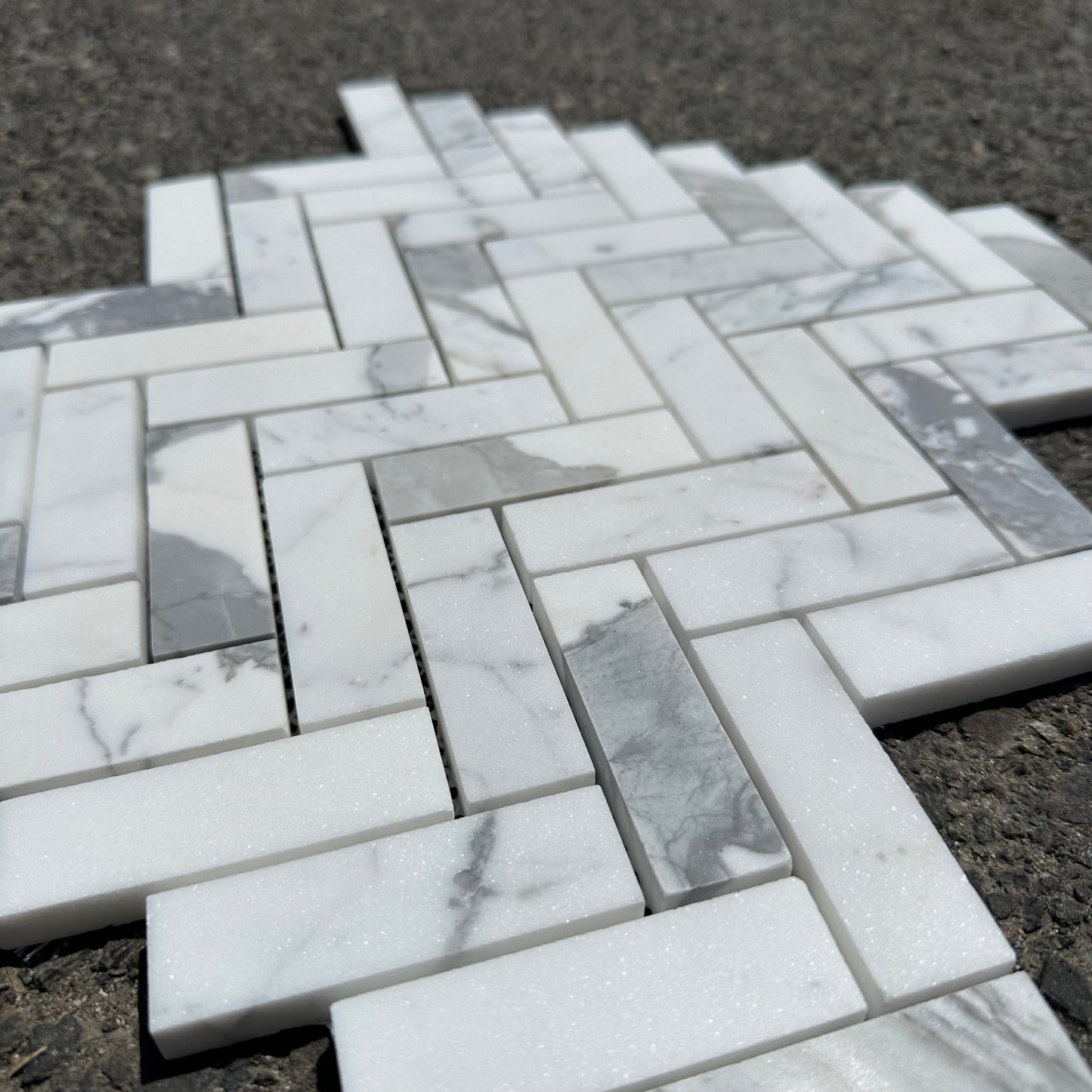 Statuary White Marble | 1x3 Herringbone Mosaic Tile Honed