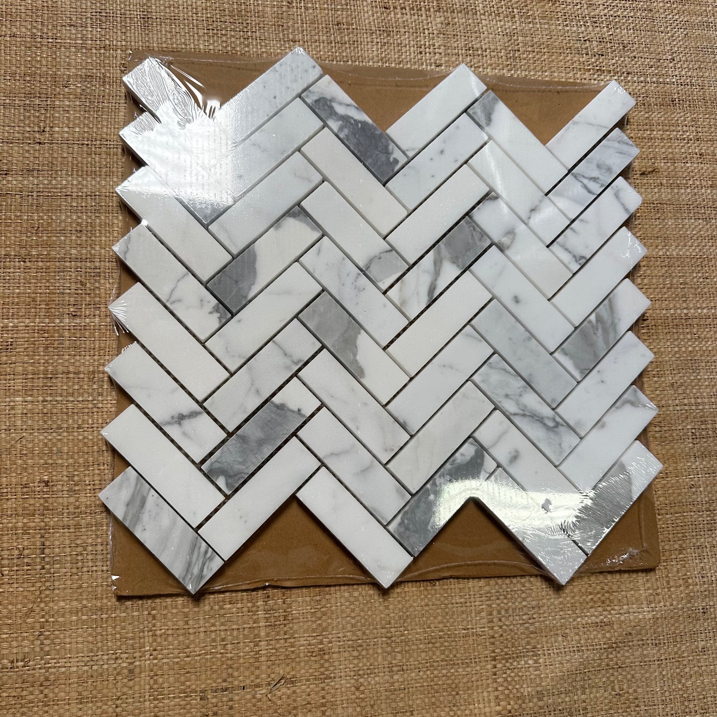 Statuary White Marble | 1x3 Herringbone Mosaic Tile Honed