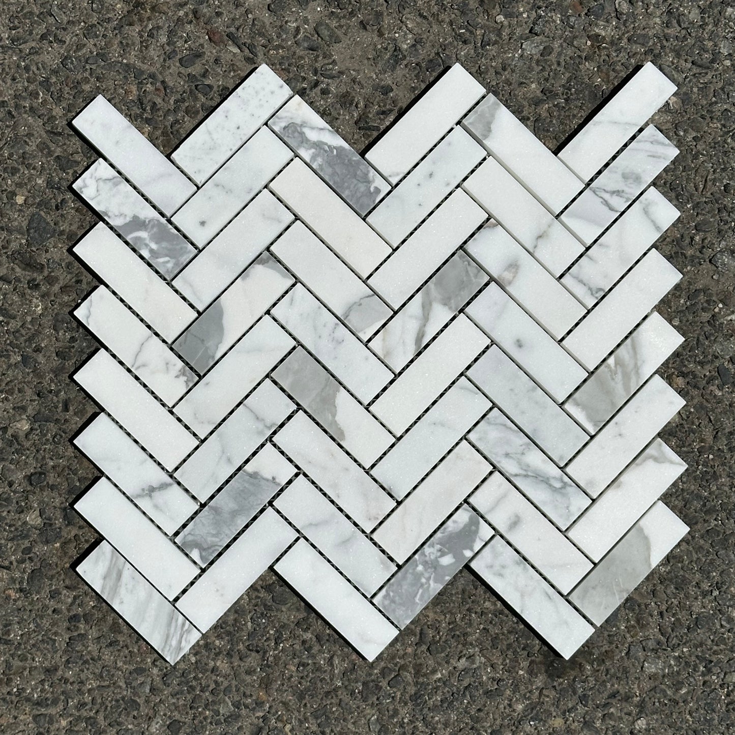 Statuary White Marble | 1x3 Herringbone Mosaic Tile Honed