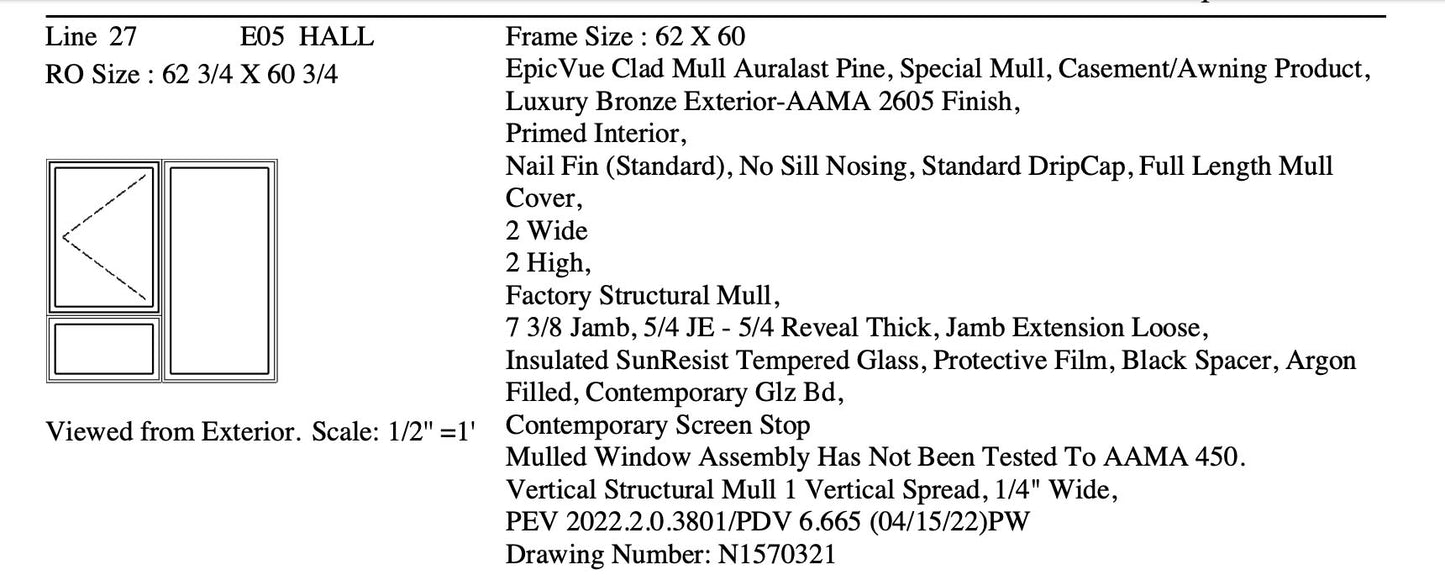Jeld Wen | EpicVue Clad-Pine Window w Casement W62 x H60 Lux Bronze Argon Glass