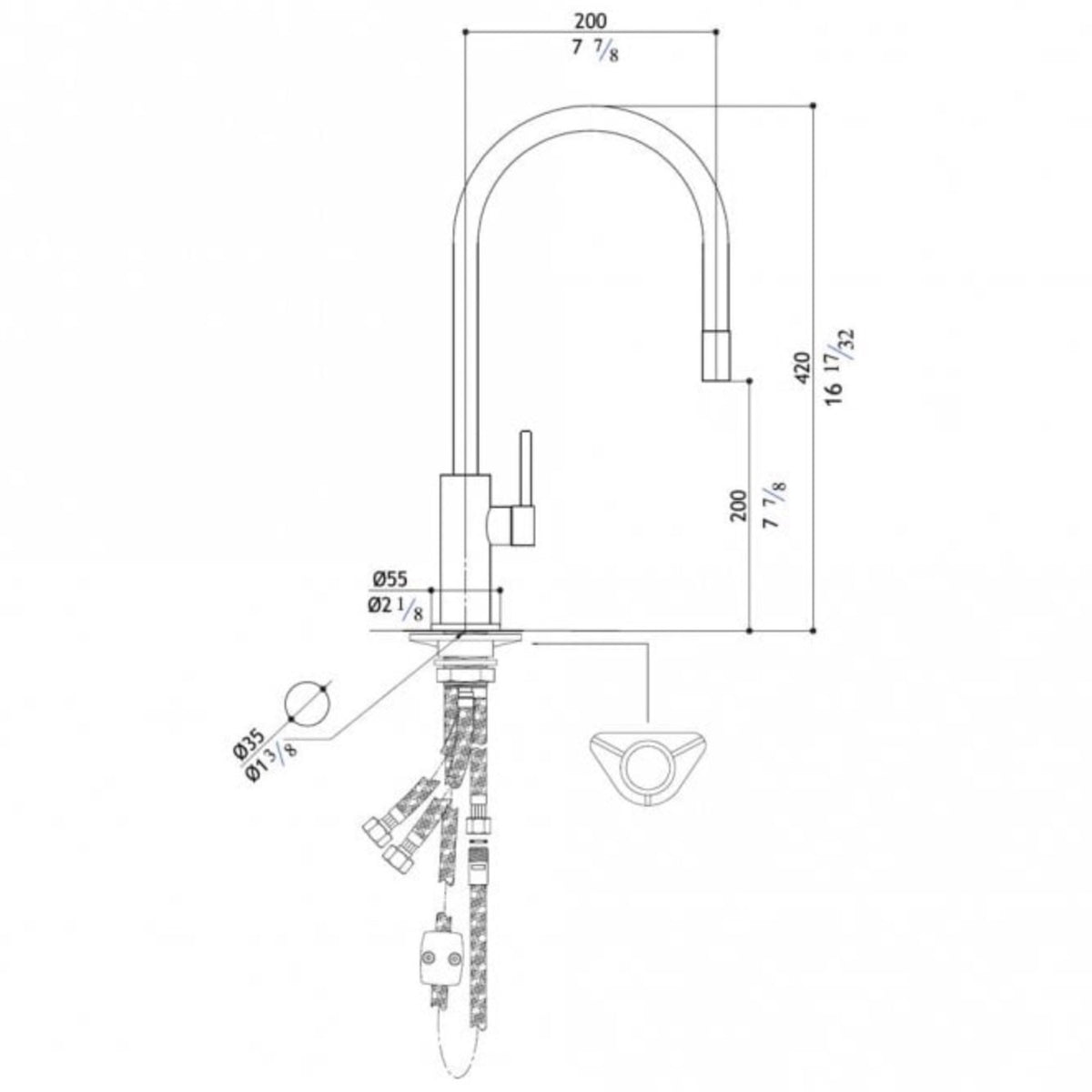 MGS Spin E Kitchen Faucet in Matte Stainless Steel unbuilt