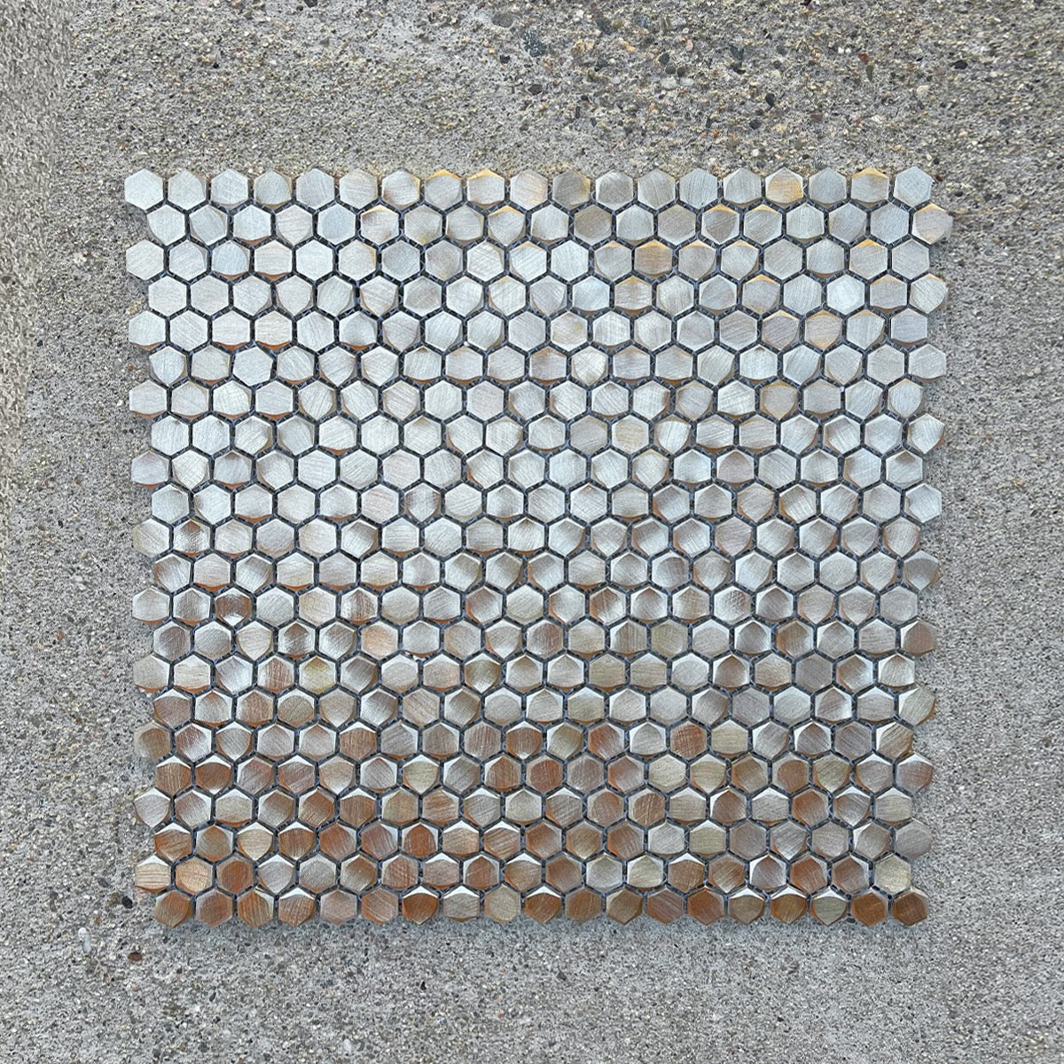 Porcelanosa | Gravity Aluminum Hexagon Gold Tile 12x12