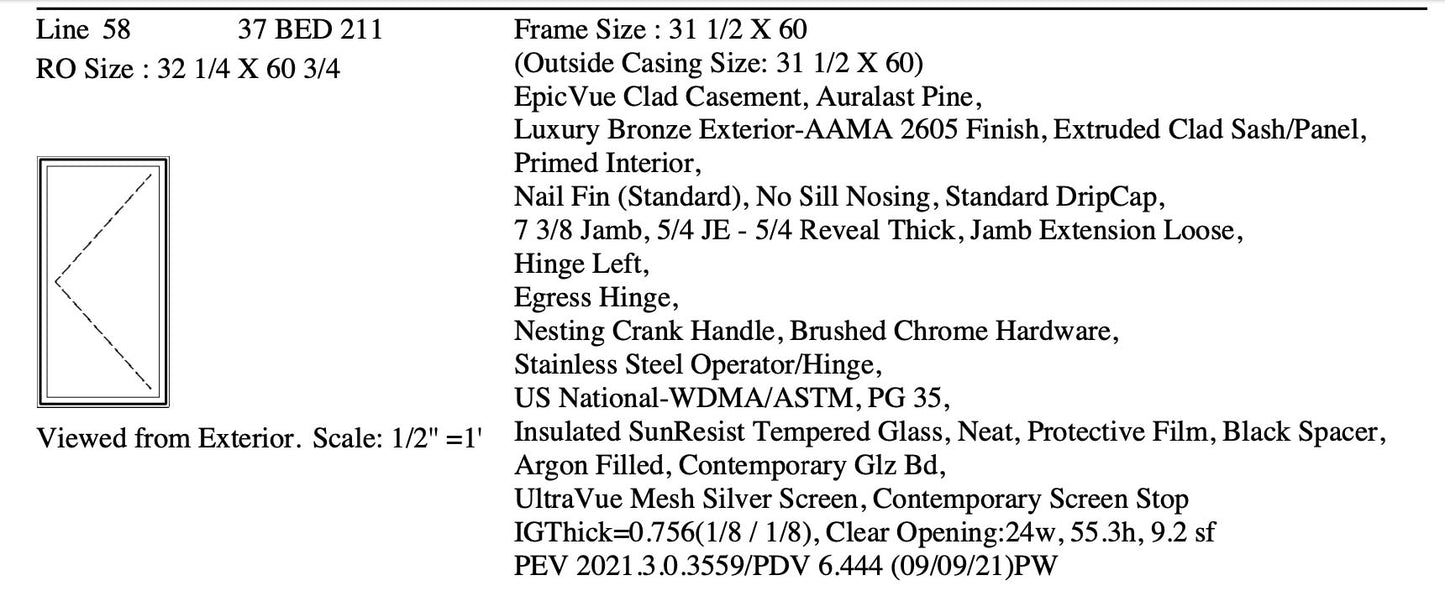 Jeld Wen | EpicVue Clad-Pine Casement Window W31.5 H60 Lux Bronze Argon Glass