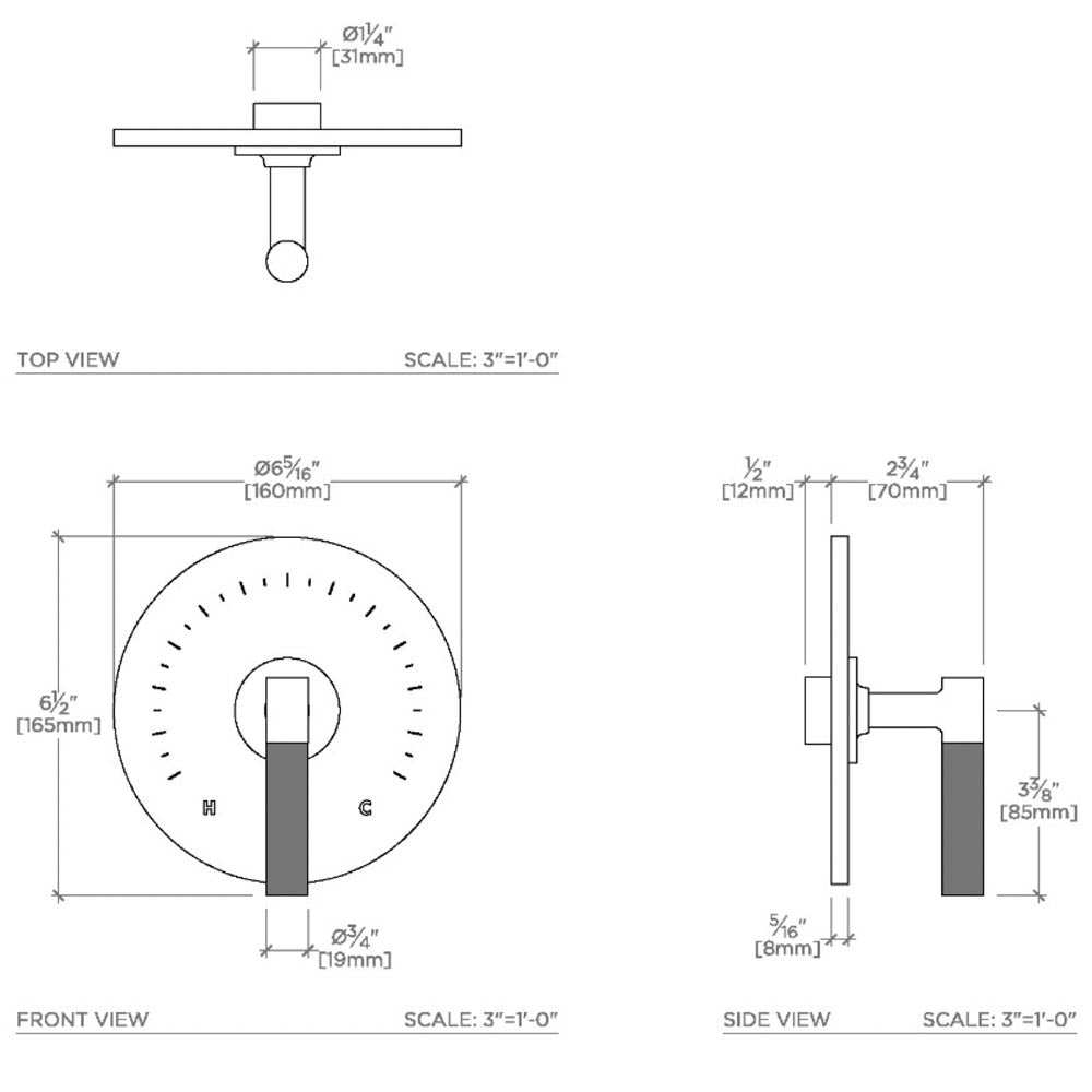 Waterworks | Bond Tandem Srs Round Thermostatic Control Valve Trim 2-Tone Handle