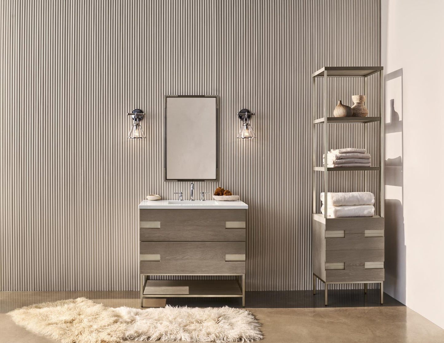 Robern | Sendai Linen Cabinet 20 x 80 x 16 in Natural Gray w Brushed Pewter