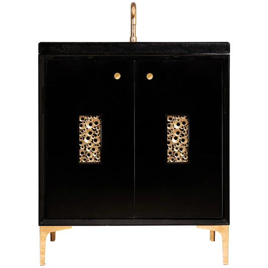 Linkasink | Frame 30" Free Standing Plywood Vanity Cabinet Only with Coral Grate - Less Vanity Top Black/Polished Brass