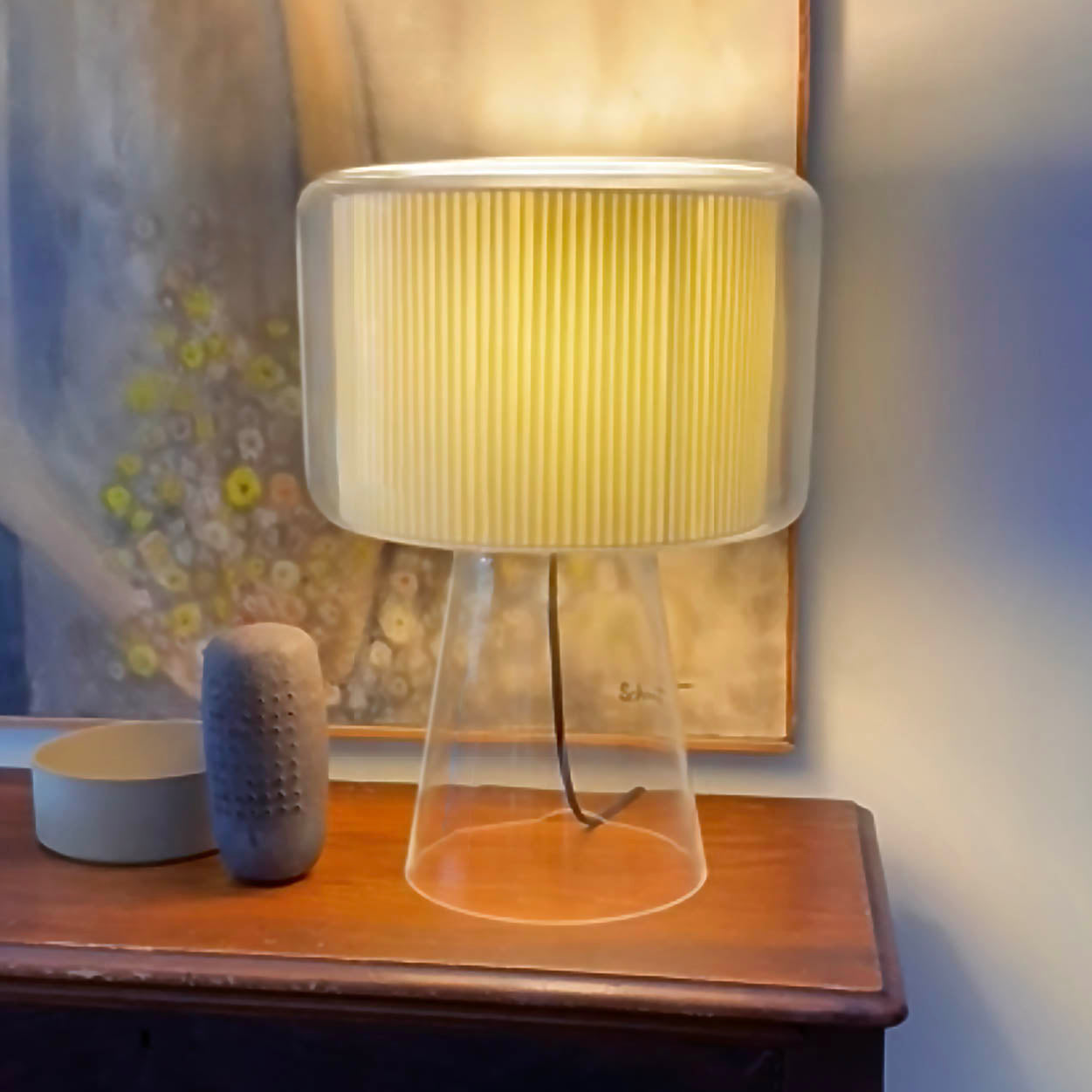 Marset | Large Mercer Table Lamp w Cotton Shade Encased in Blown Glass