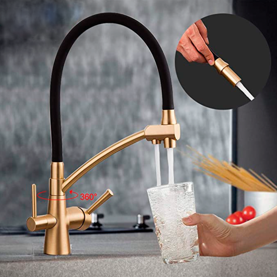 Gappo | Tri Flow Kitchen Faucet Pull Out Gold Tone
