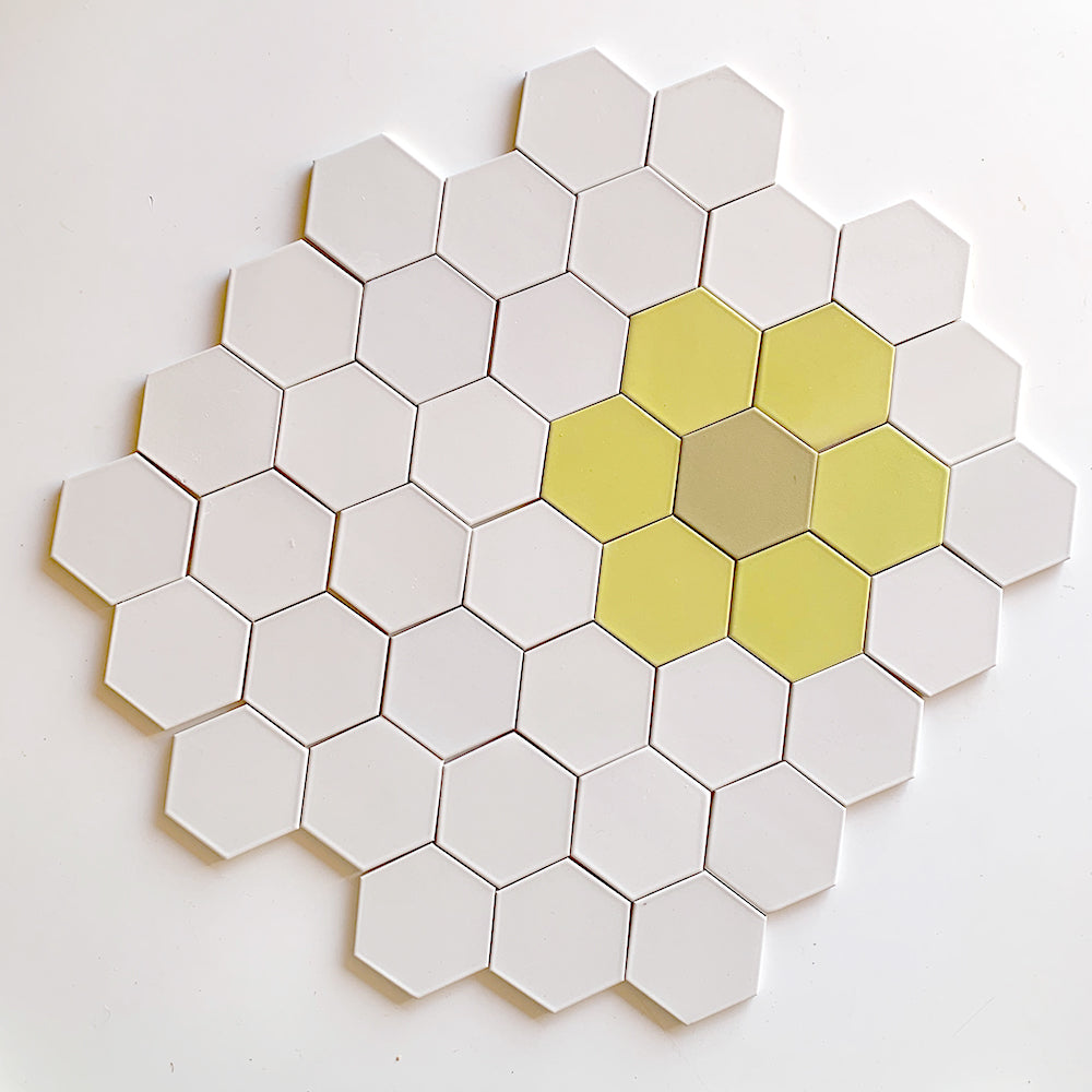 Heath Ceramics 3.5 in Hex Tile Parchment unbuilt