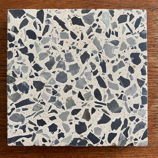 Concrete Collaborative | Blonde and Black Chip Full Terrazzo. 12”x12”