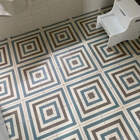 Clé Tile | Cement Square Target 8x8 Tile, in Lake/Metal/White
