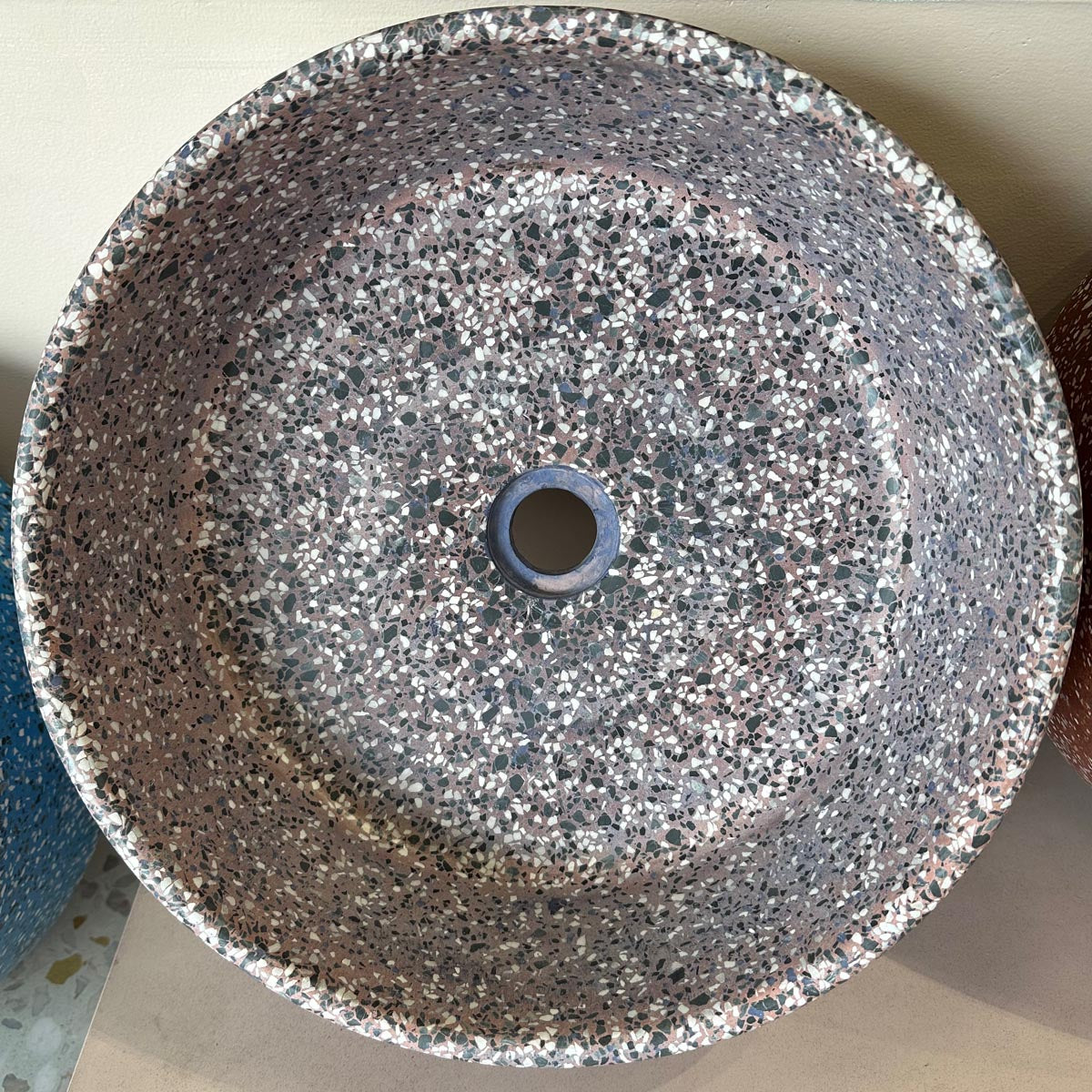 Concrete Collaborative | Concrete Terrazzo Round Sink in Iris, Dark Chip