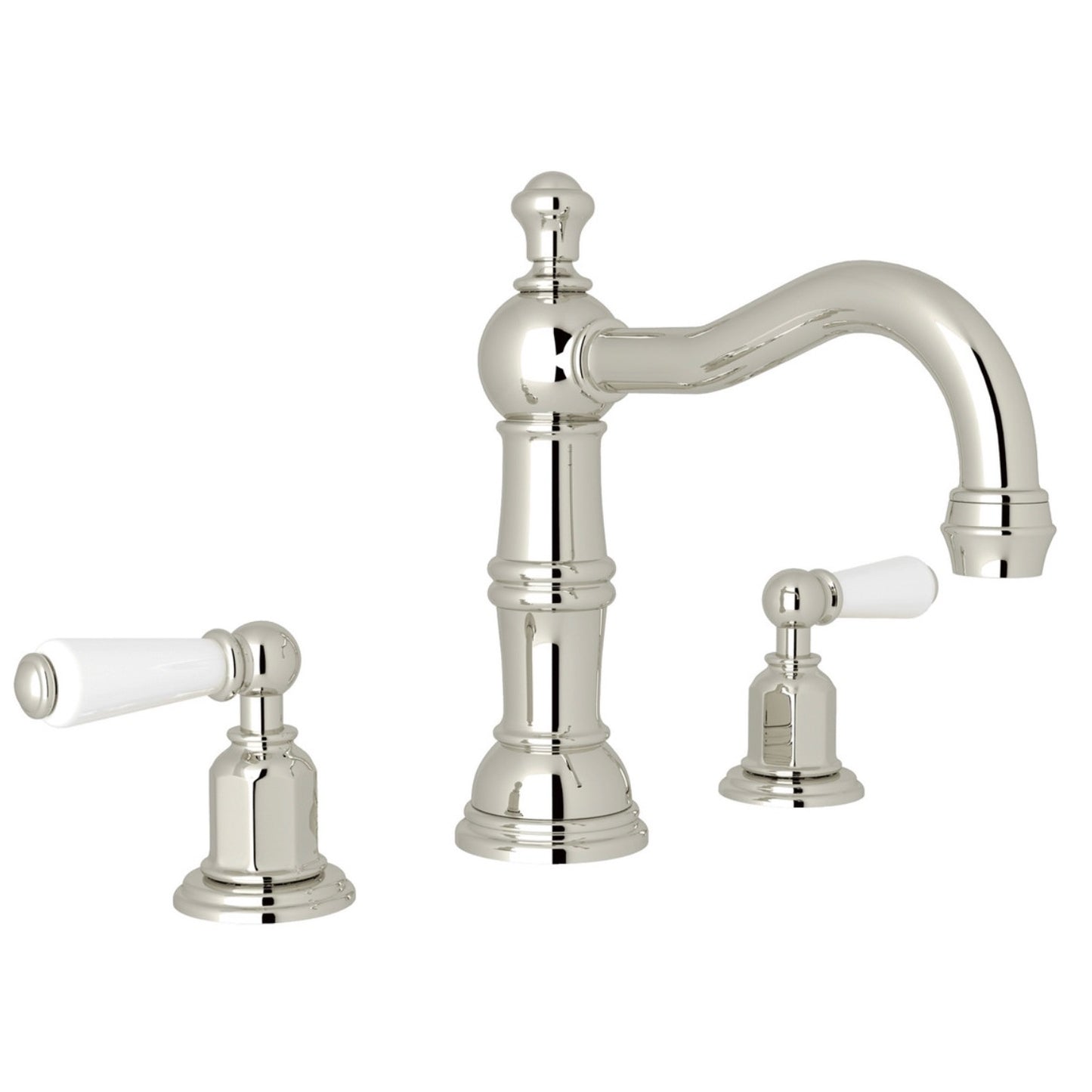 Perrin & Rowe | Edwardian Column Spout Widespread Lav Faucet - Pol Nickel Lever