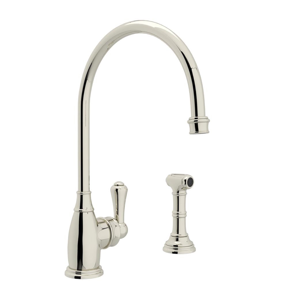 Perrin & Rowe | Georgian Era Single Lever Kitchen Faucet Sidespray Pol Nickel