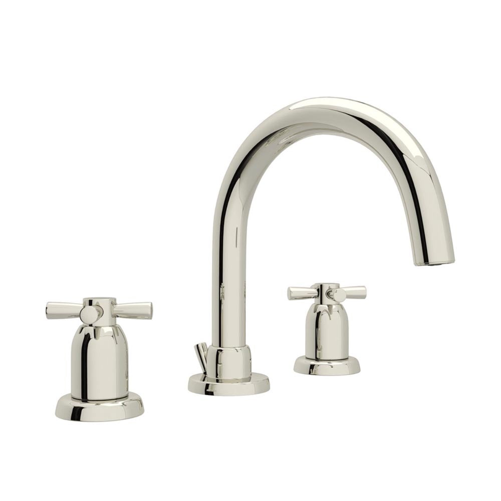 Perrin & Rowe | Holborn 3 Hole C-Spout Widespread Bathroom Faucet Pol Nickel