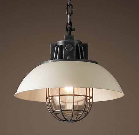 Restoration Hardware |17” European Factory Caged Pendant In White