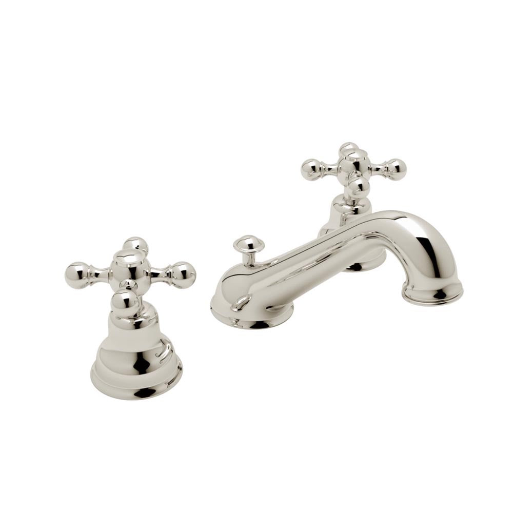 Rohl | Arcana C-Spout Widespread Bathroom Faucet - Pol Nickel w Cross Handle