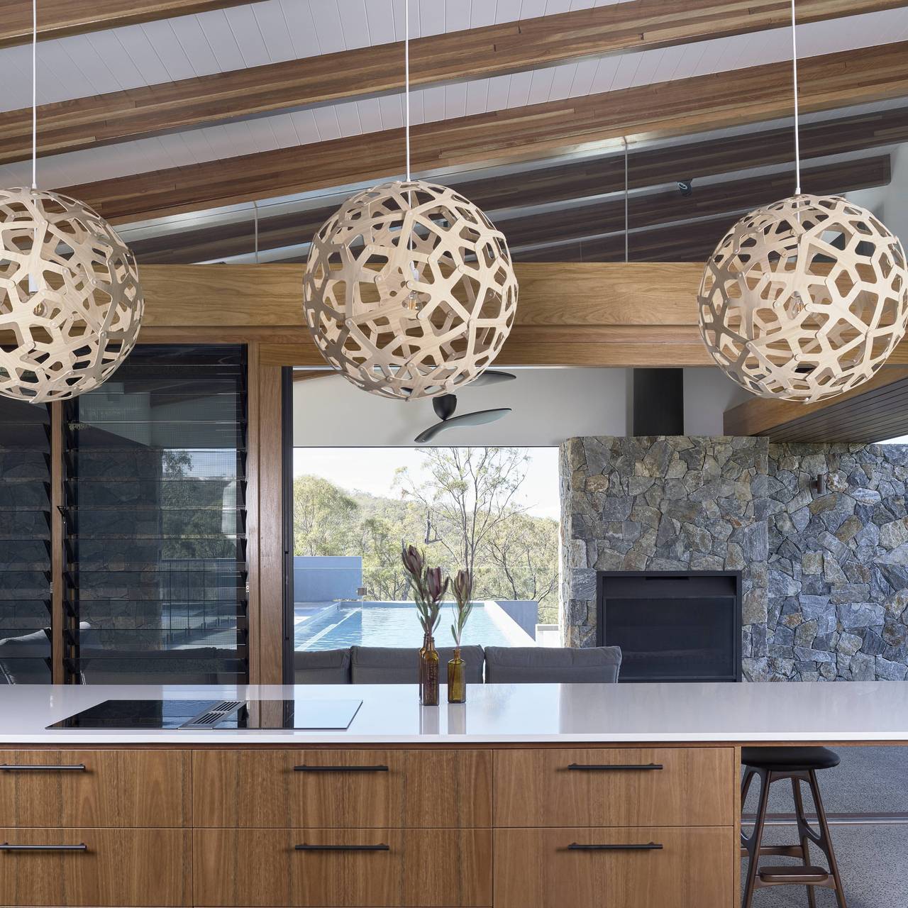 David Trubridge | Coral Pendant Light in Natural and Aqua 24 Inch