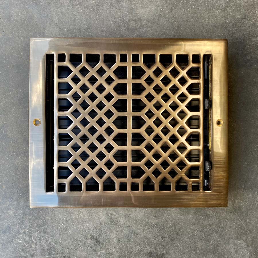 Signature Hardware | Antique Style Brass 8x10 Floor Register, Antique Brass