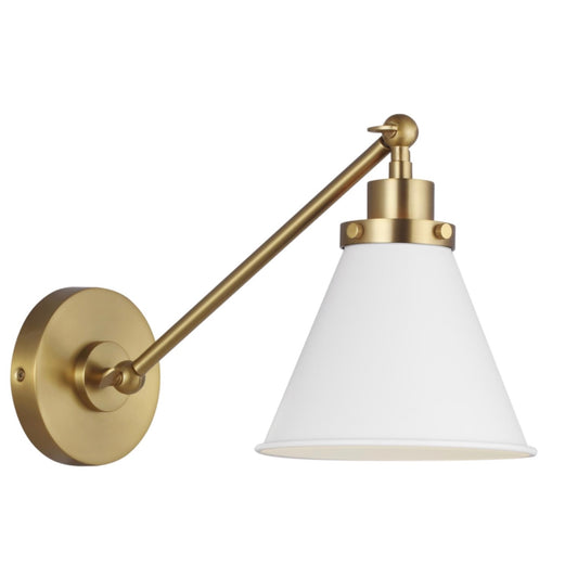 Generation Lighting | Wellfleet Single Arm Cone Task Sconce in Burnished Brass