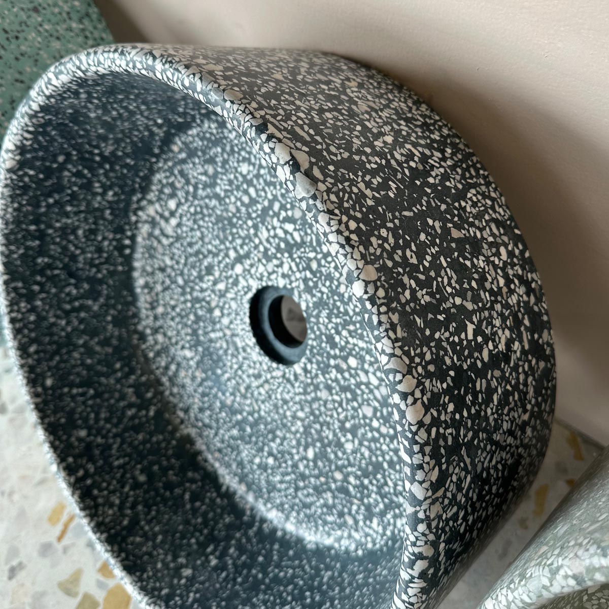 Concrete Collaborative | Concrete Terrazzo Round Sink in Color Celano, Light Chip