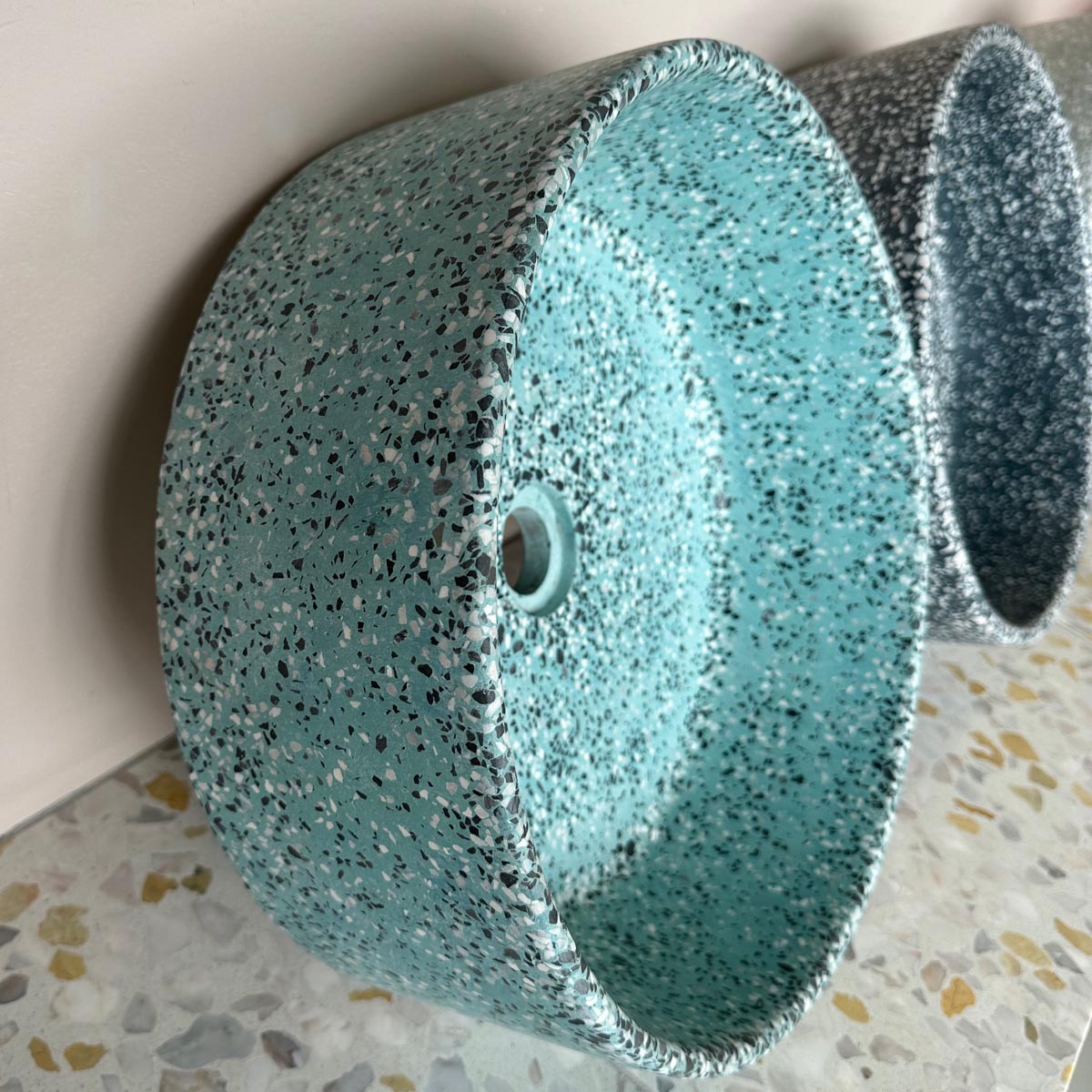 Concrete Collaborative | Concrete Terrazzo Round Sink in Color Spa, Dark Chip