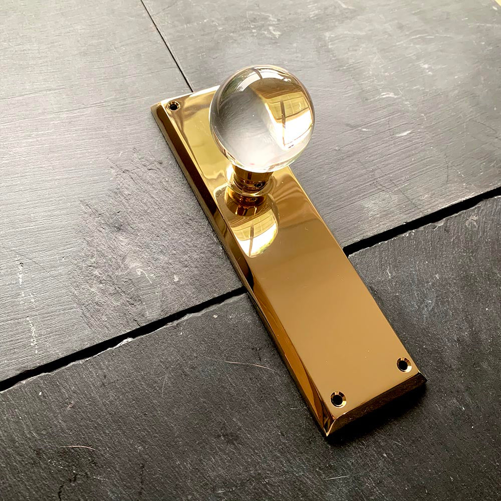 Emtek Passage Sideplate 9" Locksets Quincy Brass Round Crystal Knob