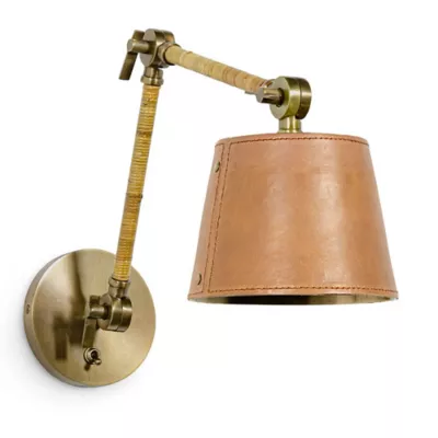 Palecek | Hendrick Articulating Wall Sconce in Cognac Leather with Burnished Brass
