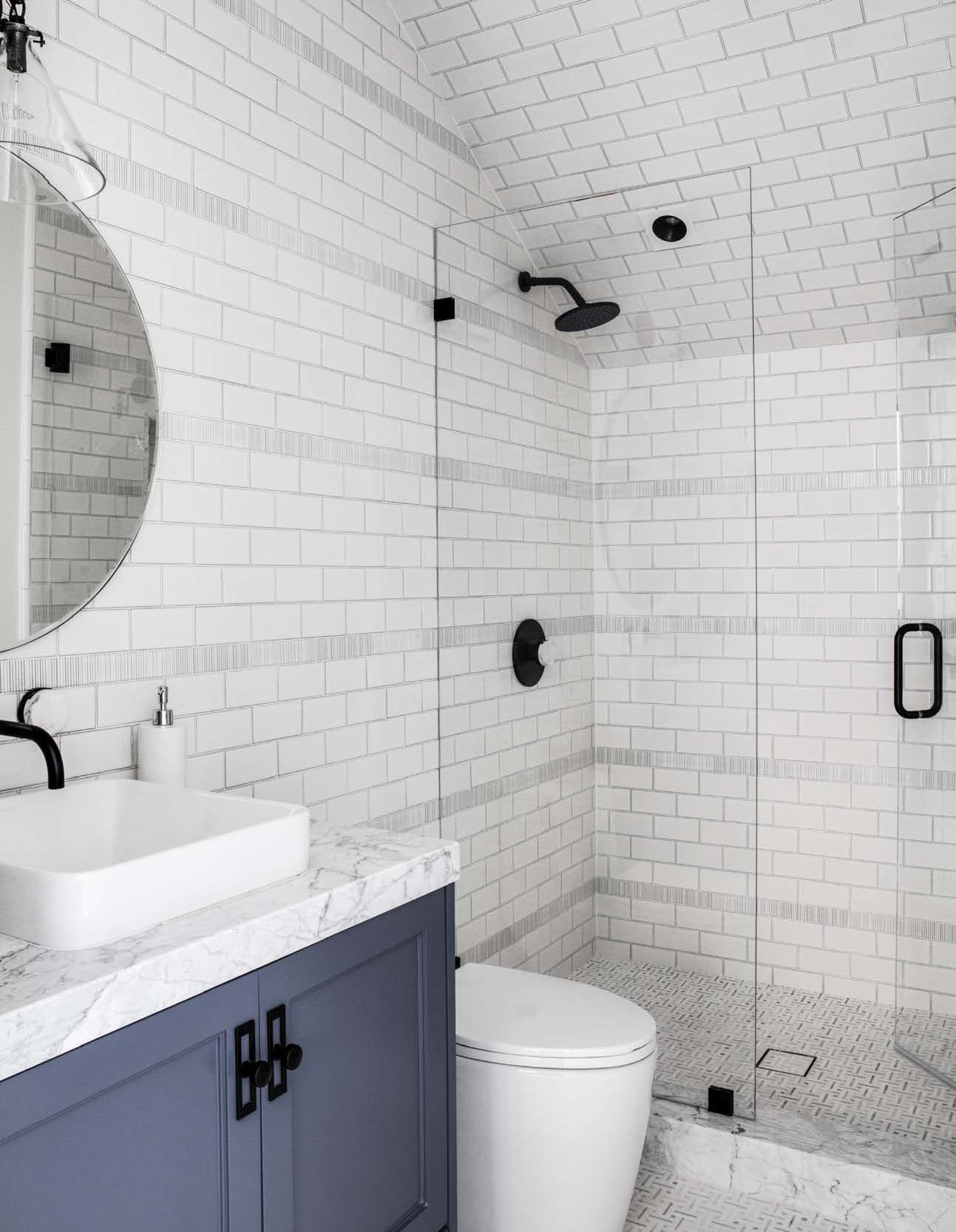 Savoy white field tile in a classic bathroom with subway shower
