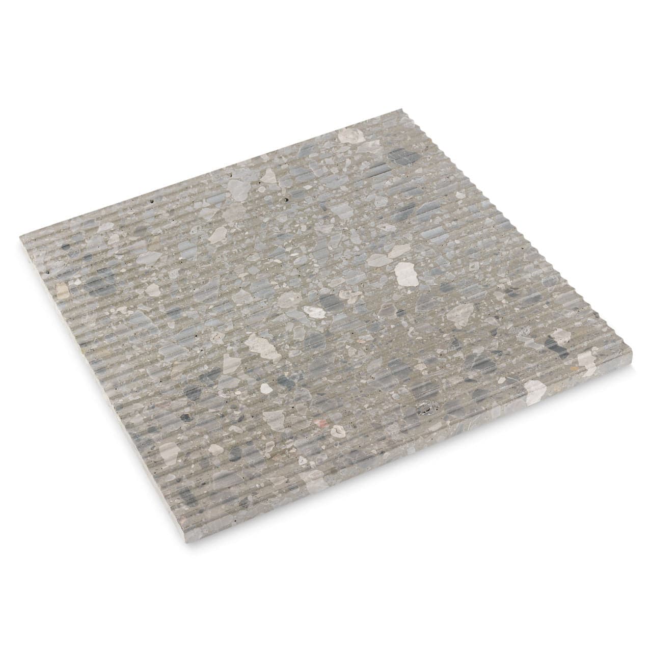 Ann Sacks Terrazzo Form Smoke Waterfall 16x16 stone tile with textured surface