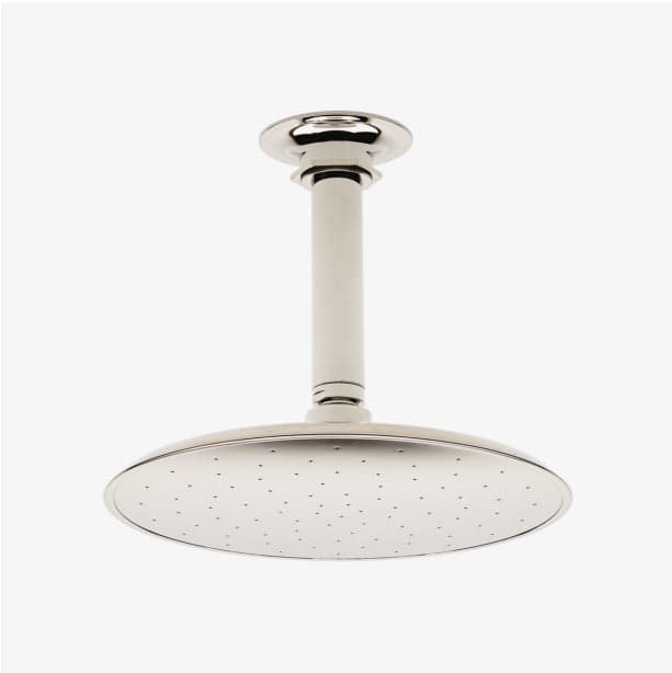Waterworks Henry 8" ceiling mounted shower rose, arm and flange in brass